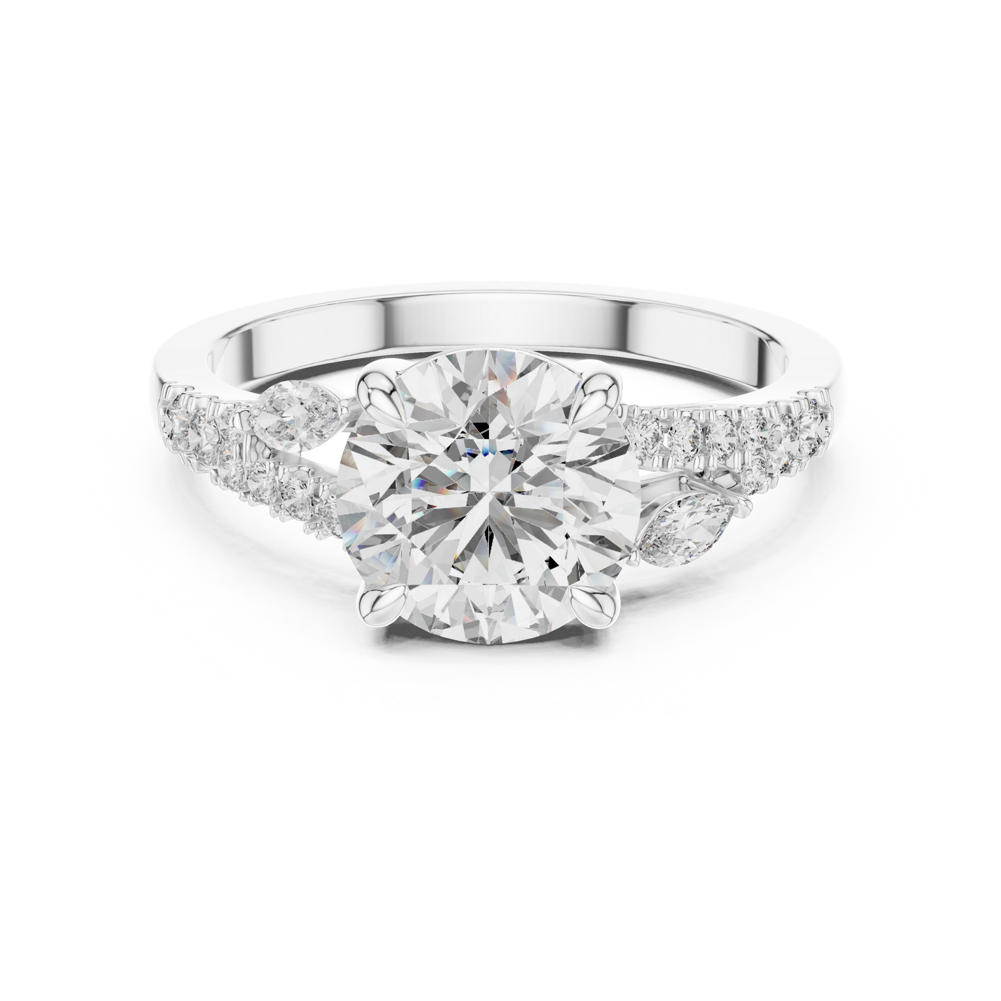 2.27CTW Elegant Marquise and Round Diamond Solitaire Statement Ring in Gold