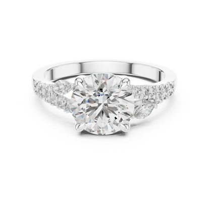 2.27CTW Elegant Marquise and Round Diamond Solitaire Statement Ring in Gold