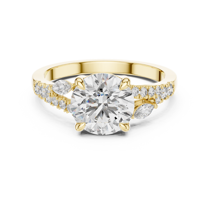 2.27CTW Elegant Marquise and Round Diamond Solitaire Statement Ring in Gold
