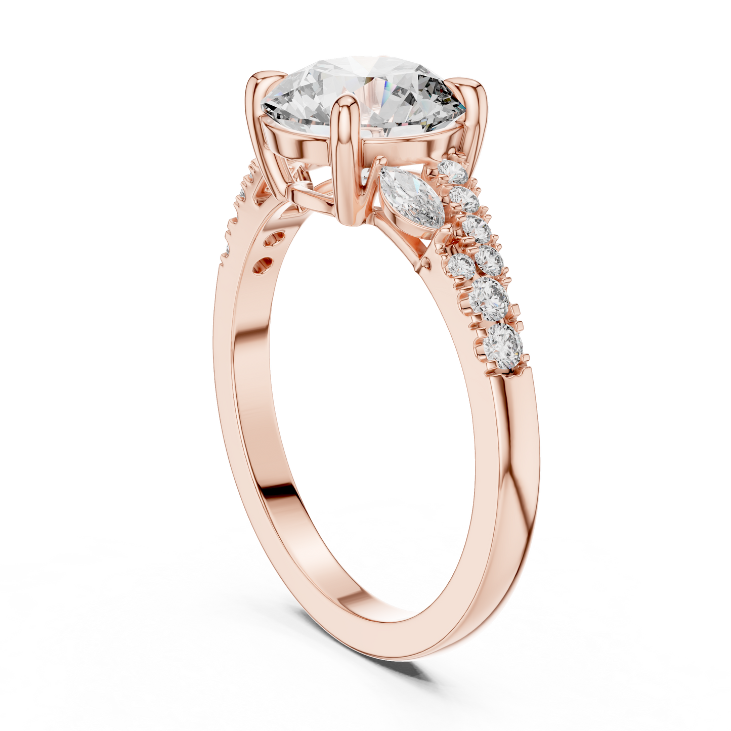 2.27CTW Elegant Marquise and Round Diamond Solitaire Statement Ring in Gold