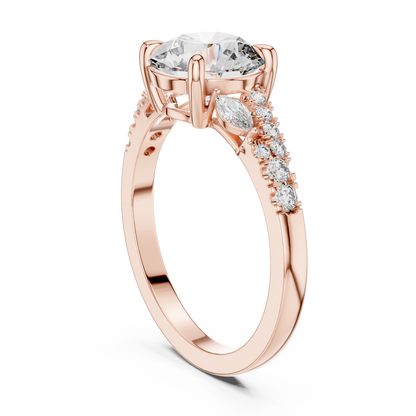 2.27CTW Elegant Marquise and Round Diamond Solitaire Statement Ring in Gold