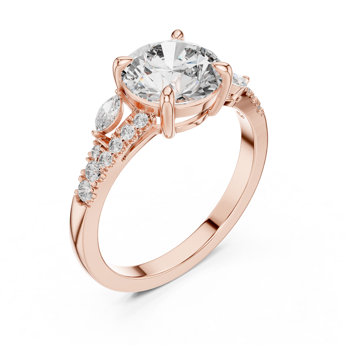 2.27CTW Elegant Marquise and Round Diamond Solitaire Statement Ring in Gold