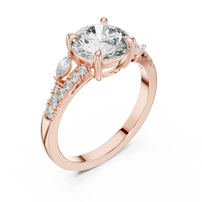 2.27CTW Elegant Marquise and Round Diamond Solitaire Statement Ring in Gold