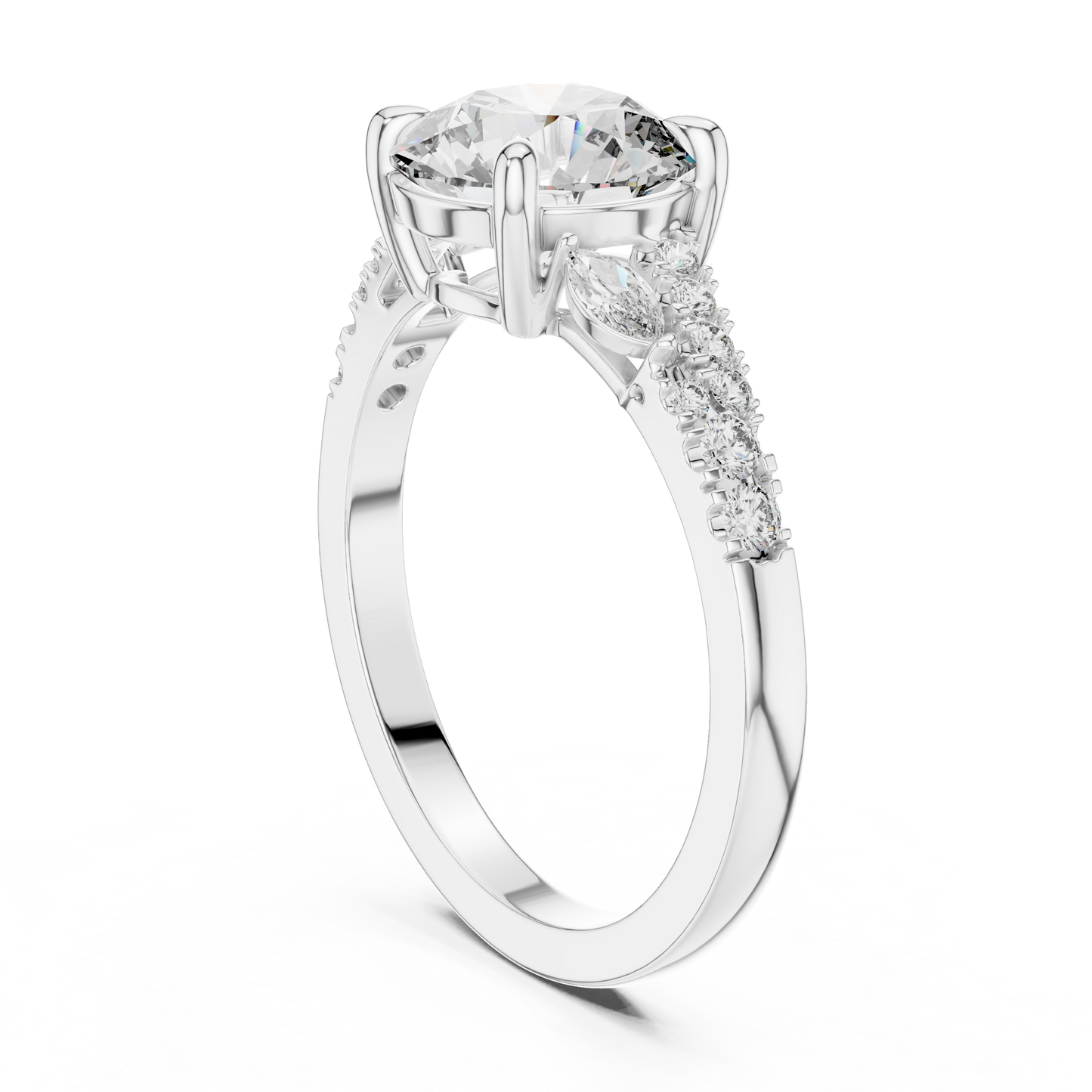 2.27CTW Elegant Marquise and Round Diamond Solitaire Statement Ring in Gold