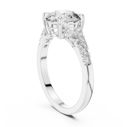 2.27CTW Elegant Marquise and Round Diamond Solitaire Statement Ring in Gold