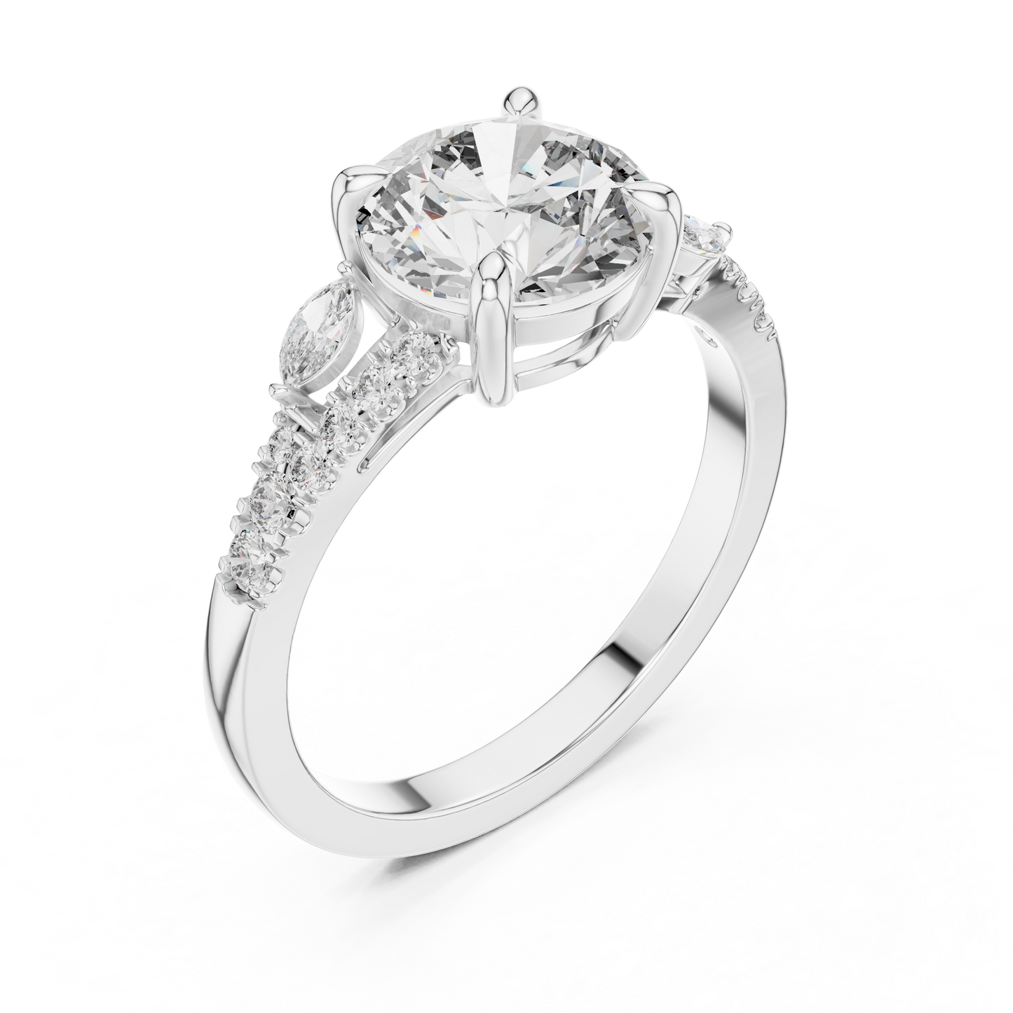 2.27CTW Elegant Marquise and Round Diamond Solitaire Statement Ring in Gold