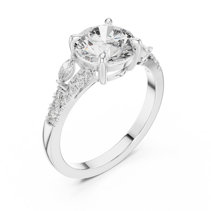2.27CTW Elegant Marquise and Round Diamond Solitaire Statement Ring in Gold