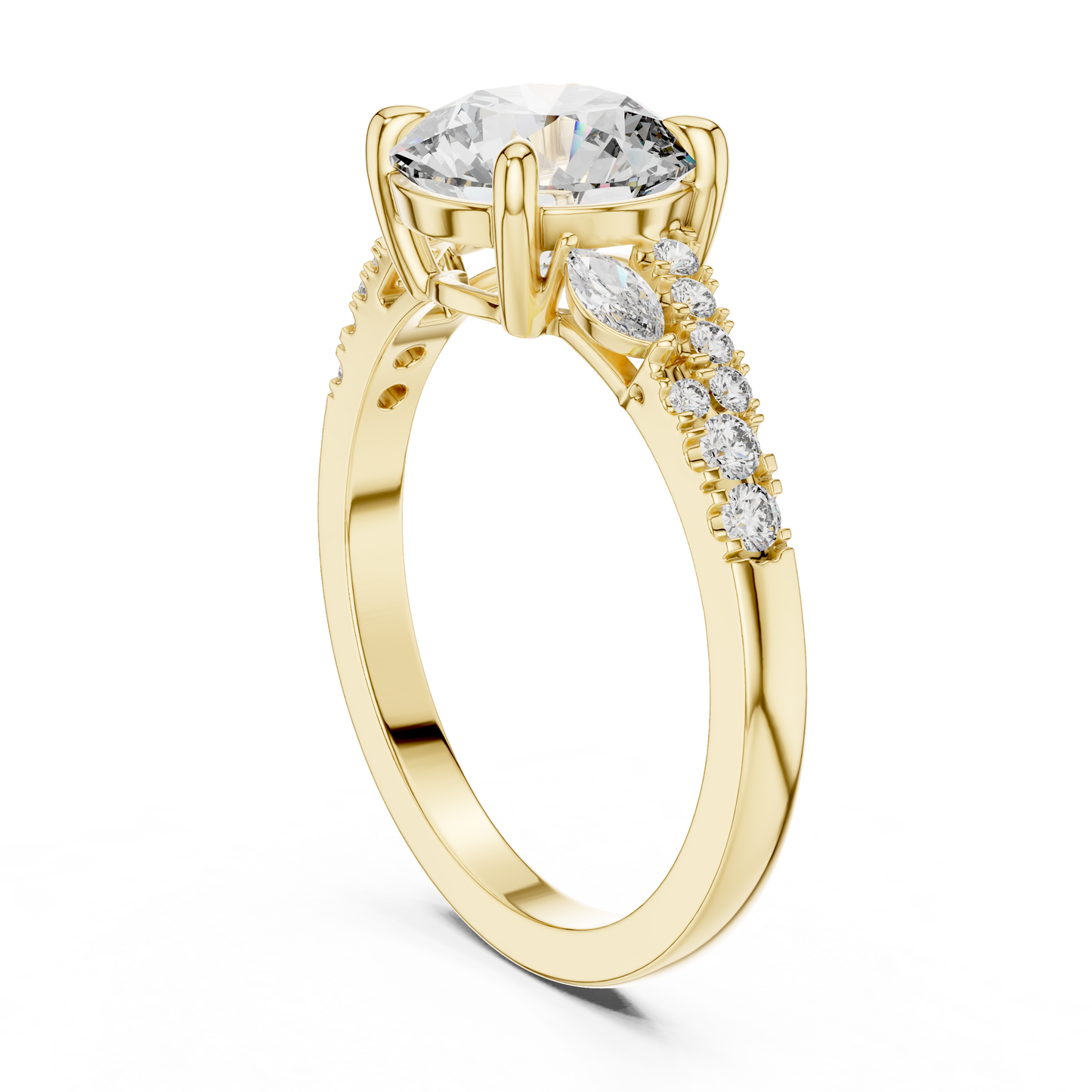 2.27CTW Elegant Marquise and Round Diamond Solitaire Statement Ring in Gold