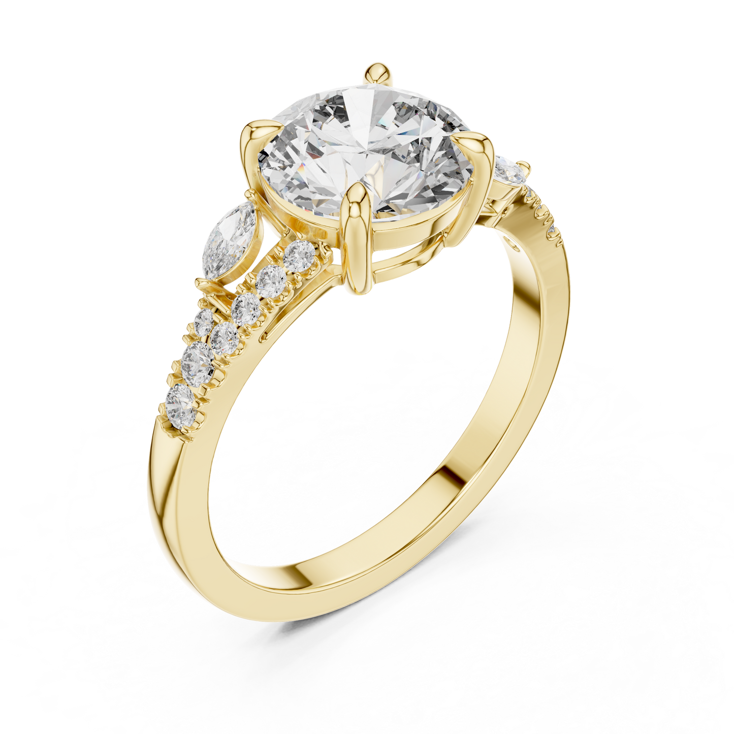 2.27CTW Elegant Marquise and Round Diamond Solitaire Statement Ring in Gold