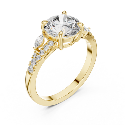 2.27CTW Elegant Marquise and Round Diamond Solitaire Statement Ring in Gold