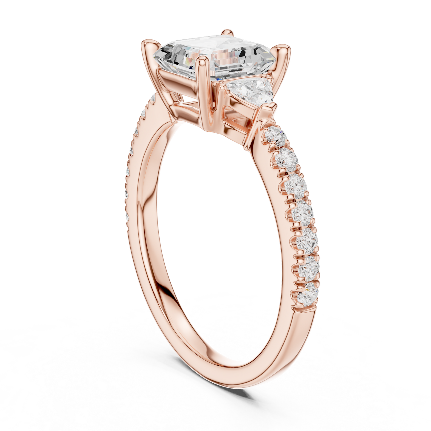 1.96ctw Asscher Cut 3-Stone Diamond Ring in Yellow Gold Pavé Setting