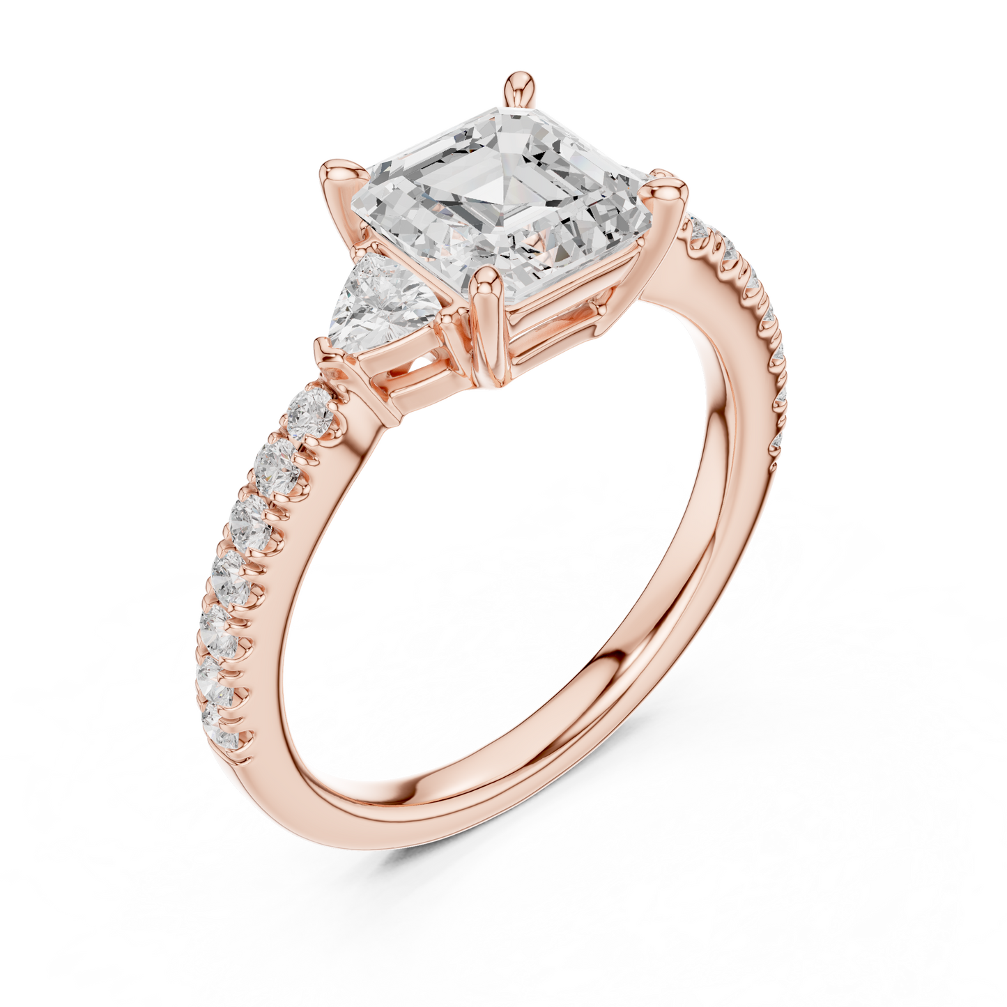 1.96ctw Asscher Cut 3-Stone Diamond Ring in Yellow Gold Pavé Setting