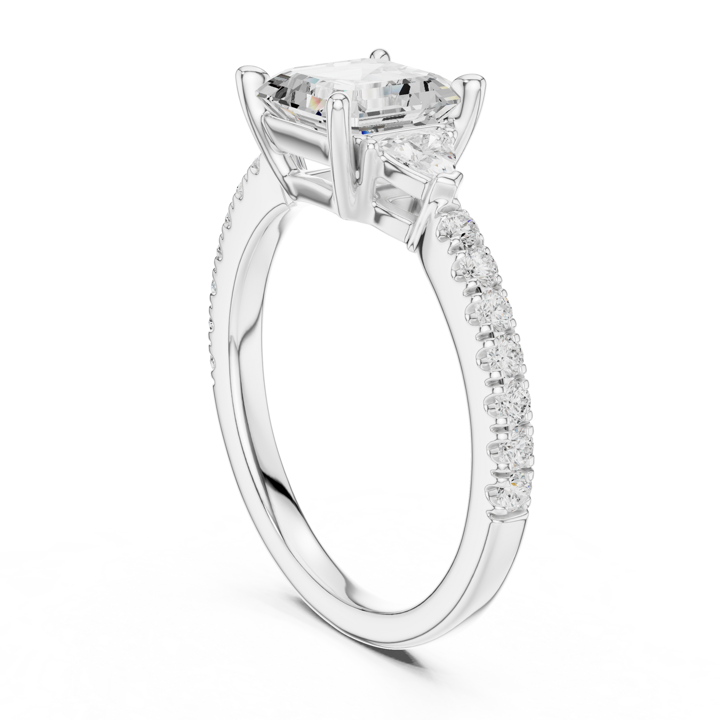 1.96ctw Asscher Cut 3-Stone Diamond Ring in Yellow Gold Pavé Setting