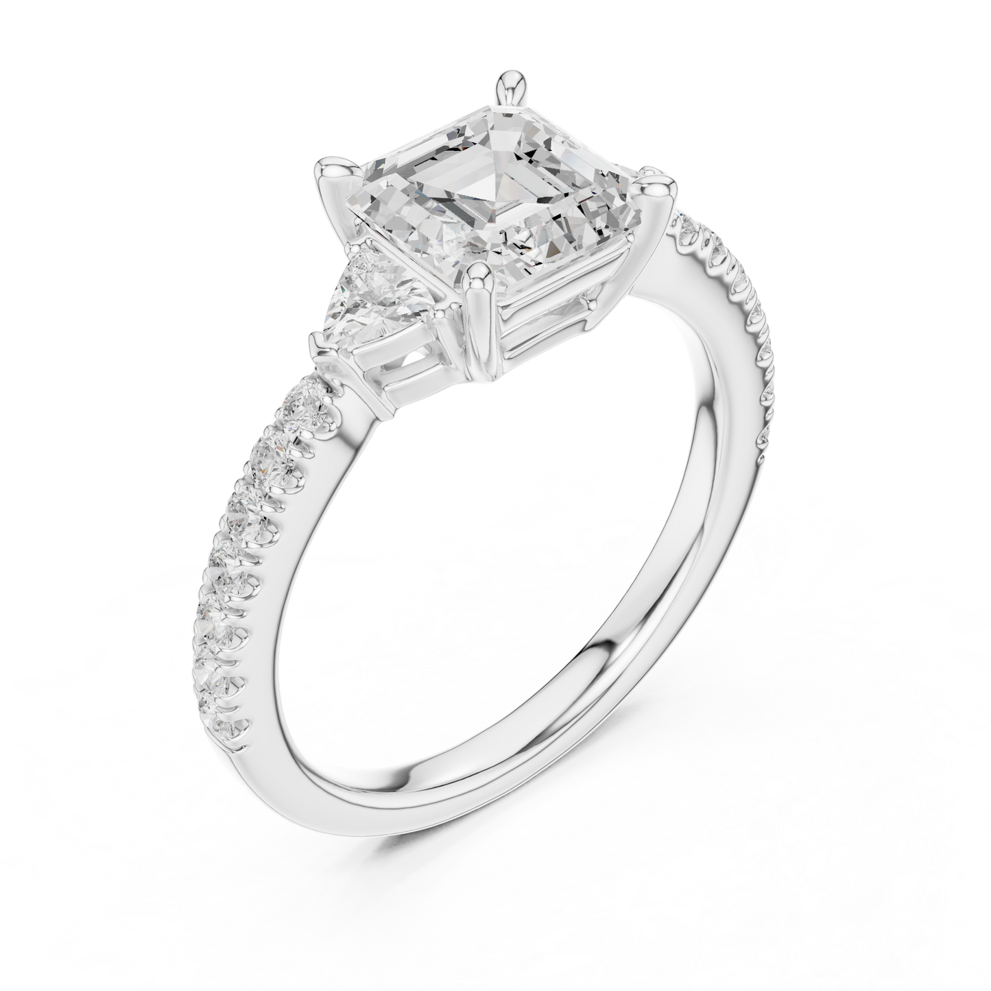 1.96ctw Asscher Cut 3-Stone Diamond Ring in Yellow Gold Pavé Setting
