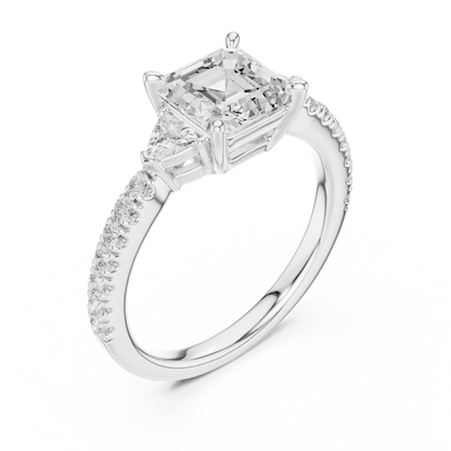 1.96ctw Asscher Cut 3-Stone Diamond Ring in Yellow Gold Pavé Setting