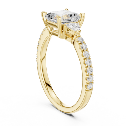 1.96ctw Asscher Cut 3-Stone Diamond Ring in Yellow Gold Pavé Setting