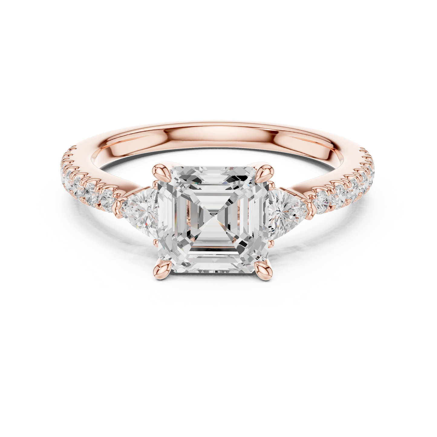 1.96ctw Asscher Cut 3-Stone Diamond Ring in Yellow Gold Pavé Setting