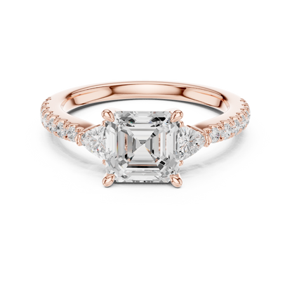 1.96ctw Asscher Cut 3-Stone Diamond Ring in Yellow Gold Pavé Setting