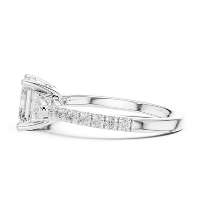 1.96ctw Asscher Cut 3-Stone Diamond Ring in Yellow Gold Pavé Setting