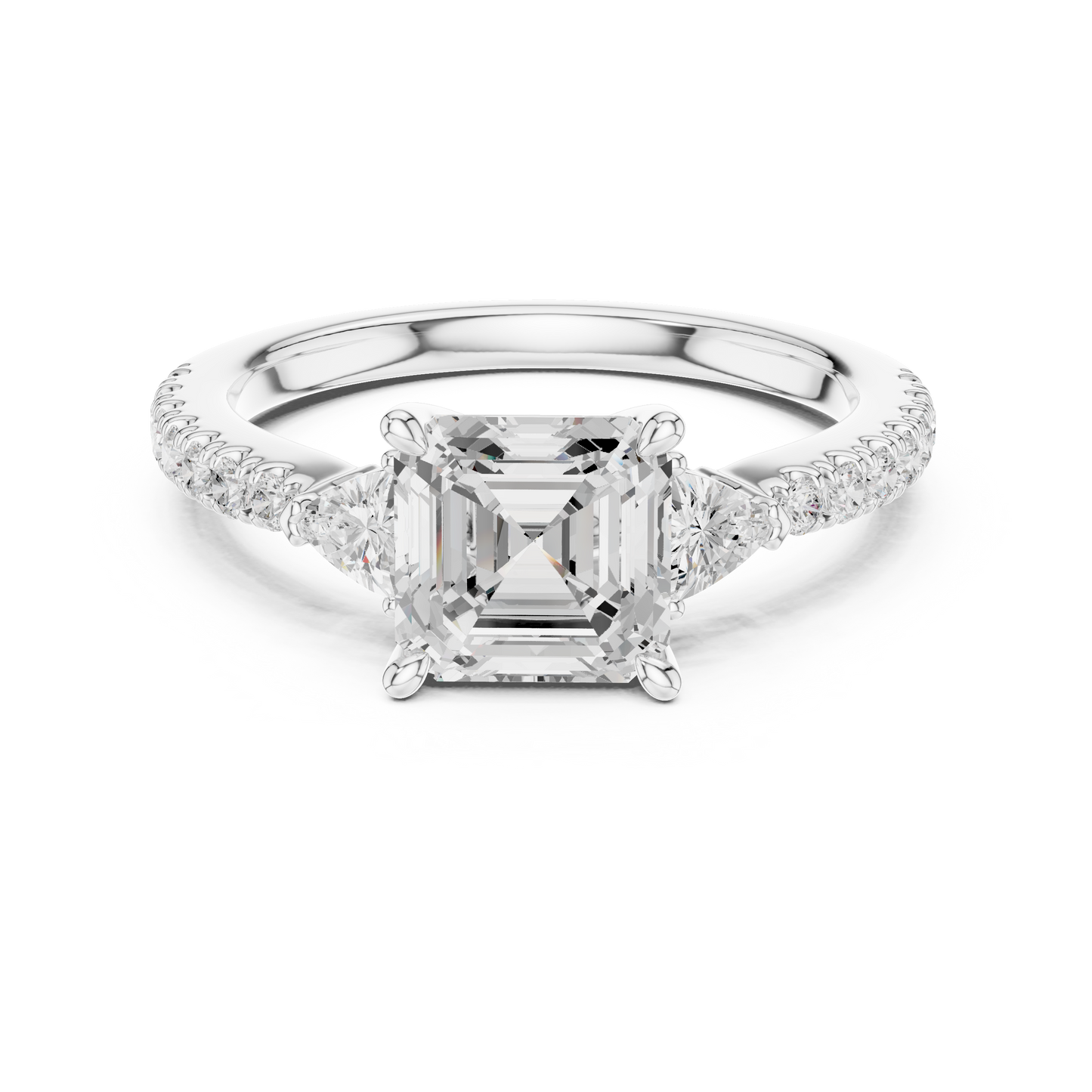 1.96ctw Asscher Cut 3-Stone Diamond Ring in Yellow Gold Pavé Setting