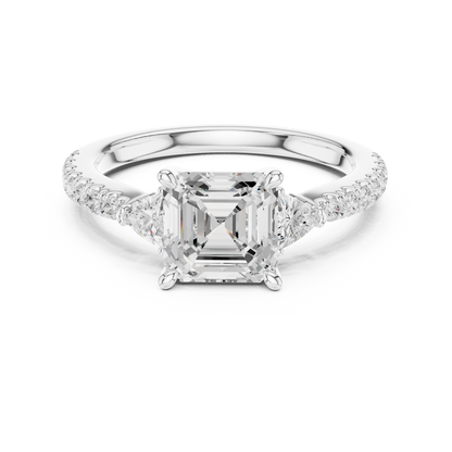 1.96ctw Asscher Cut 3-Stone Diamond Ring in Yellow Gold Pavé Setting