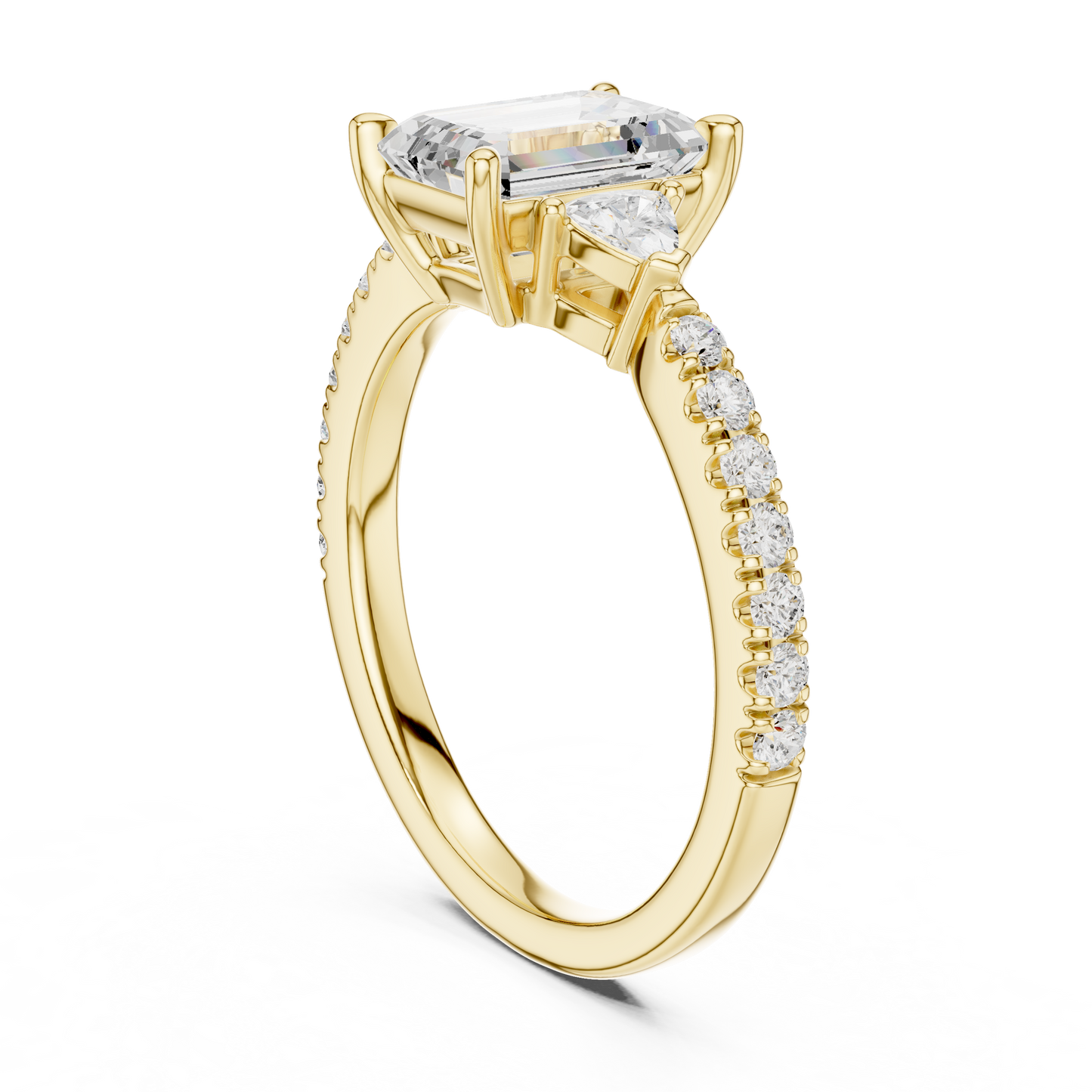 1.96ctw Emerald Cut Diamond Three-Stone Engagement Ring in Yellow Gold
