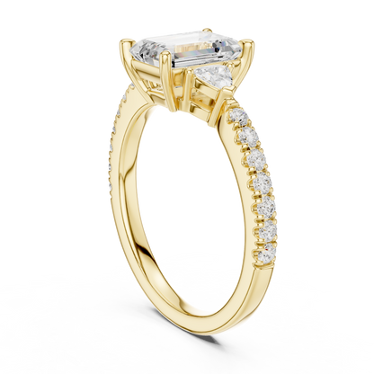 1.96ctw Emerald Cut Diamond Three-Stone Engagement Ring in Yellow Gold