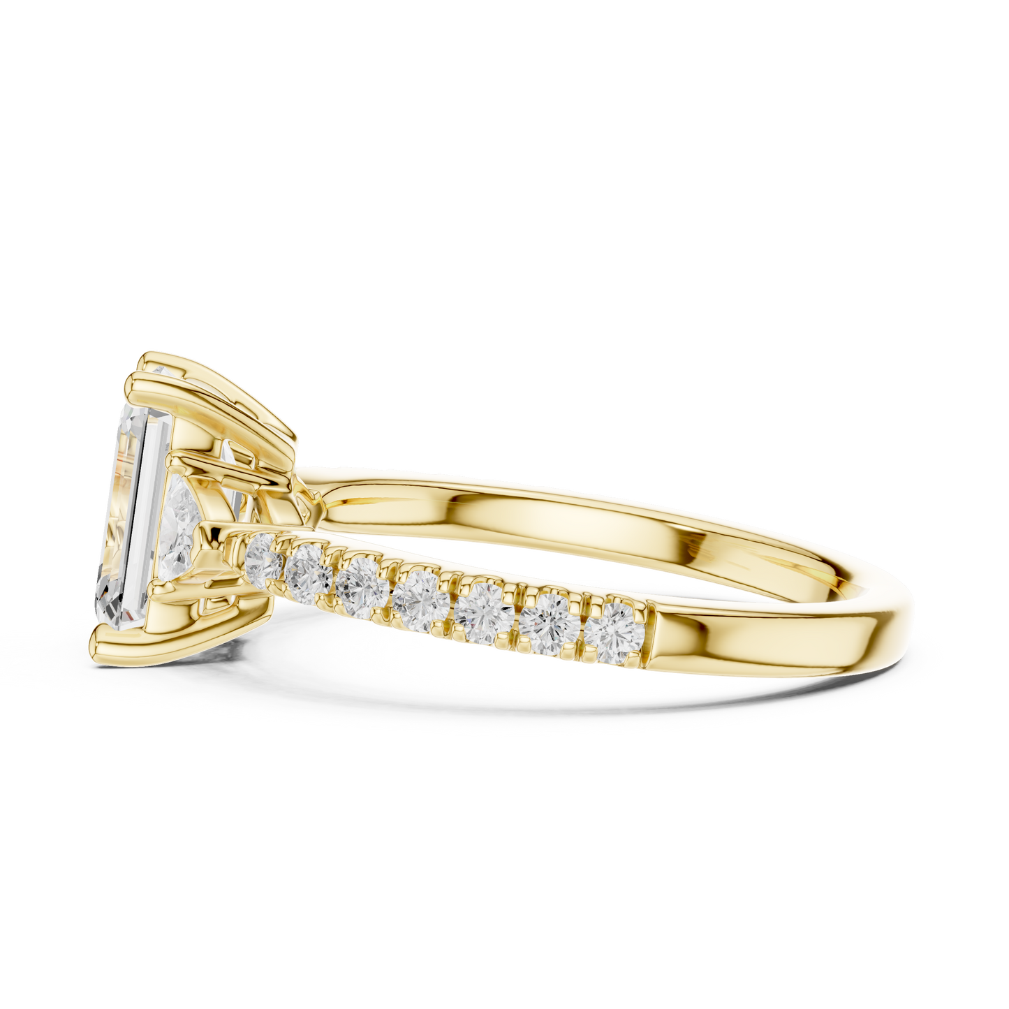 1.96ctw Emerald Cut Diamond Three-Stone Engagement Ring in Yellow Gold