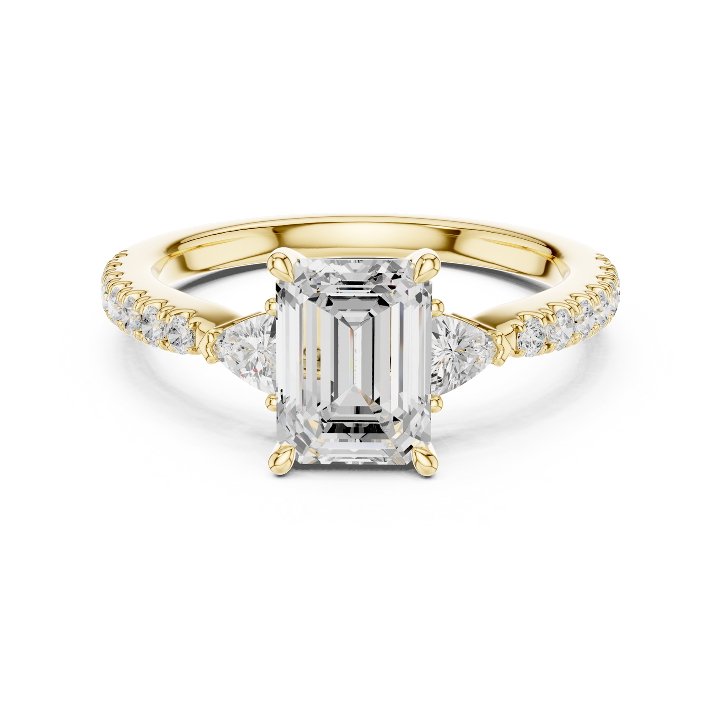 1.96ctw Emerald Cut Diamond Three-Stone Engagement Ring in Yellow Gold