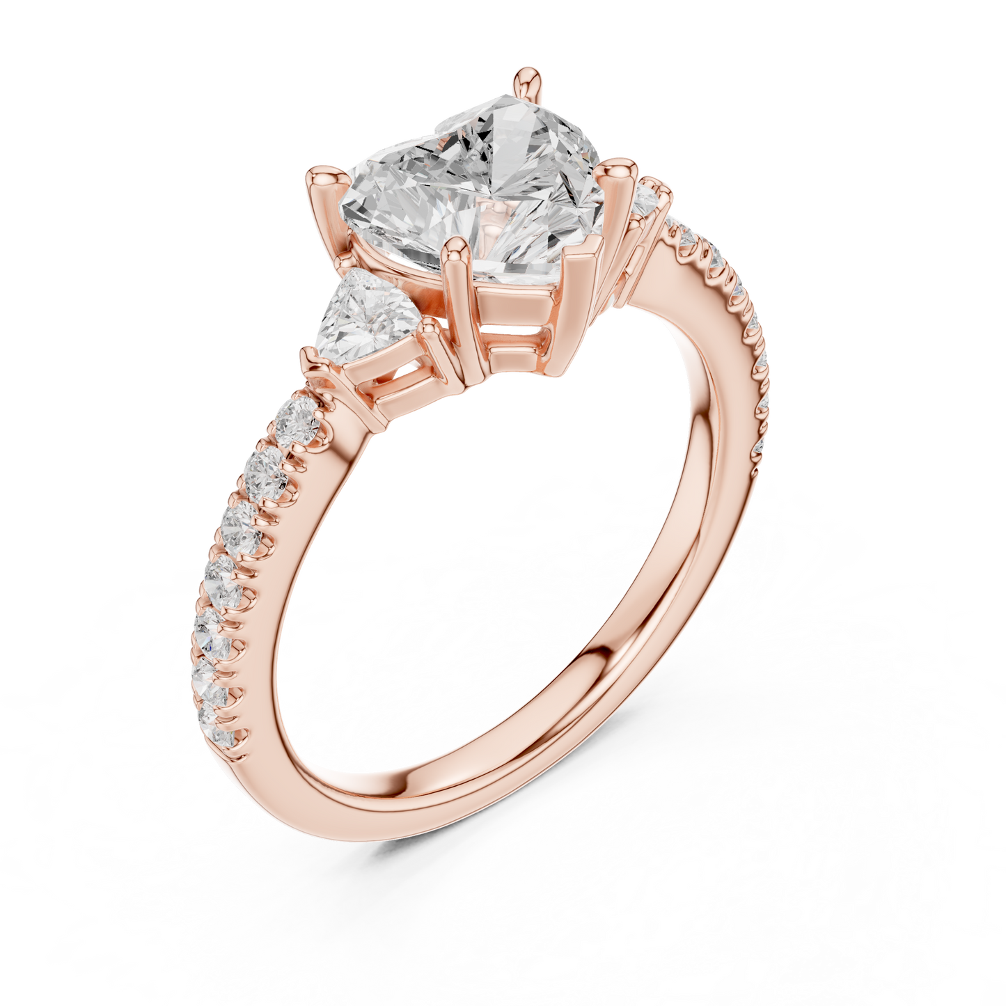 1.96ctw Heart Shaped Diamond Three-Stone Engagement Ring in Yellow Gold