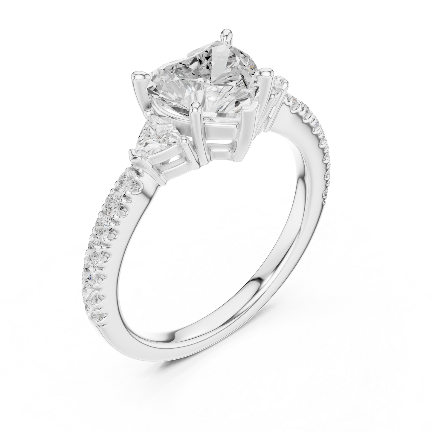 1.96ctw Heart Shaped Diamond Three-Stone Engagement Ring in Yellow Gold