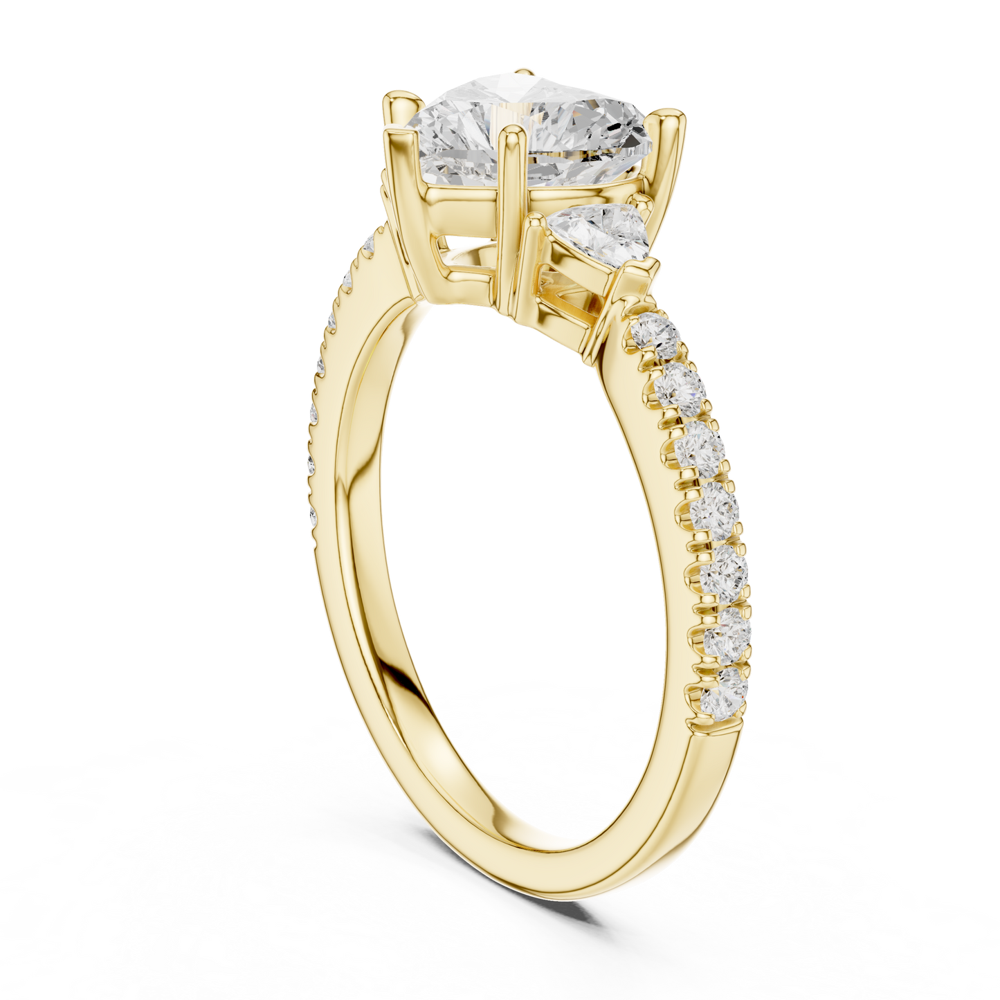 1.96ctw Heart Shaped Diamond Three-Stone Engagement Ring in Yellow Gold