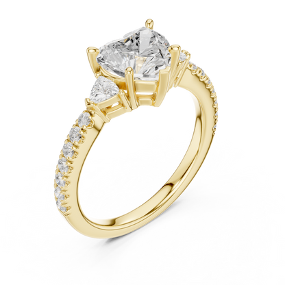 1.96ctw Heart Shaped Diamond Three-Stone Engagement Ring in Yellow Gold