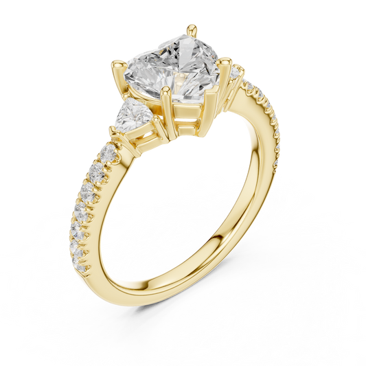 1.96ctw Heart Shaped Diamond Three-Stone Engagement Ring in Yellow Gold