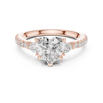 1.96ctw Heart Shaped Diamond Three-Stone Engagement Ring in Yellow Gold