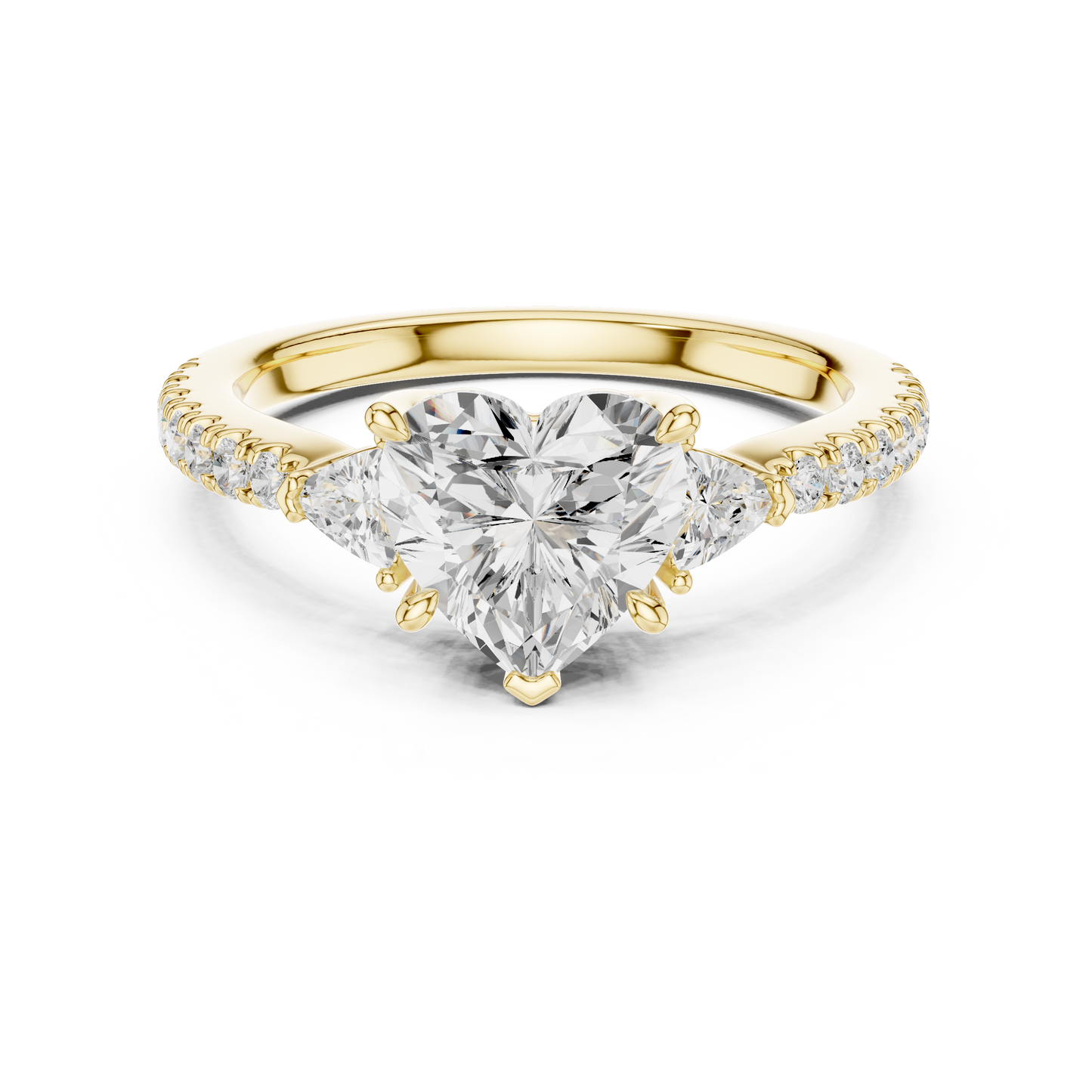 1.96ctw Heart Shaped Diamond Three-Stone Engagement Ring in Yellow Gold