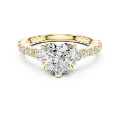 1.96ctw Heart Shaped Diamond Three-Stone Engagement Ring in Yellow Gold