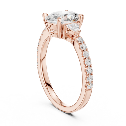 1.96ctw Oval Shaped Diamond Three-Stone Engagement Ring in Yellow Gold