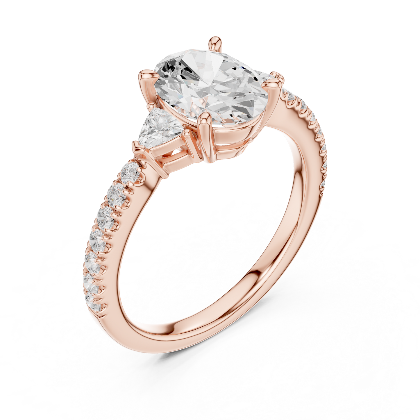 1.96ctw Oval Shaped Diamond Three-Stone Engagement Ring in Yellow Gold