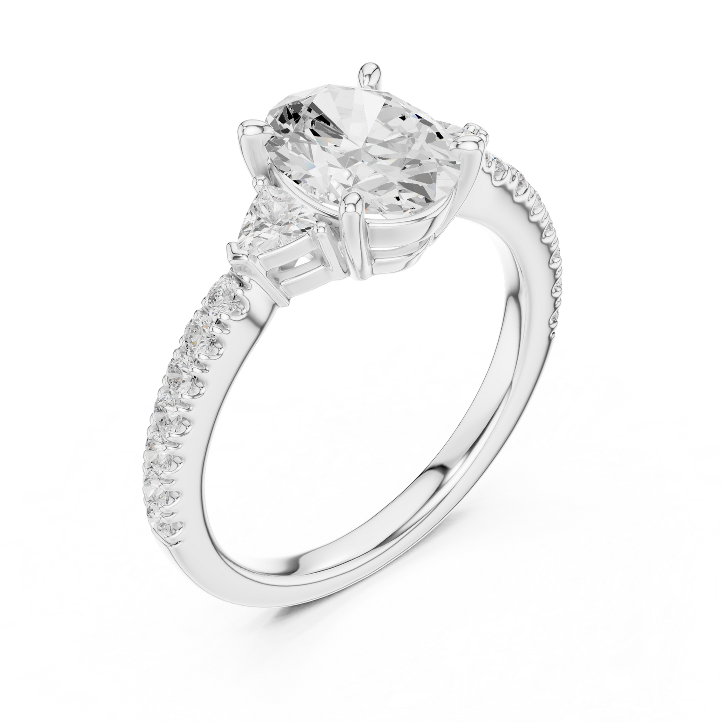 1.96ctw Oval Shaped Diamond Three-Stone Engagement Ring in Yellow Gold