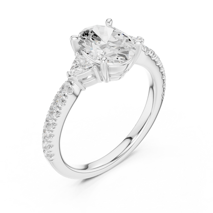 1.96ctw Oval Shaped Diamond Three-Stone Engagement Ring in Yellow Gold
