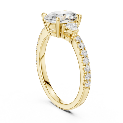 1.96ctw Oval Shaped Diamond Three-Stone Engagement Ring in Yellow Gold