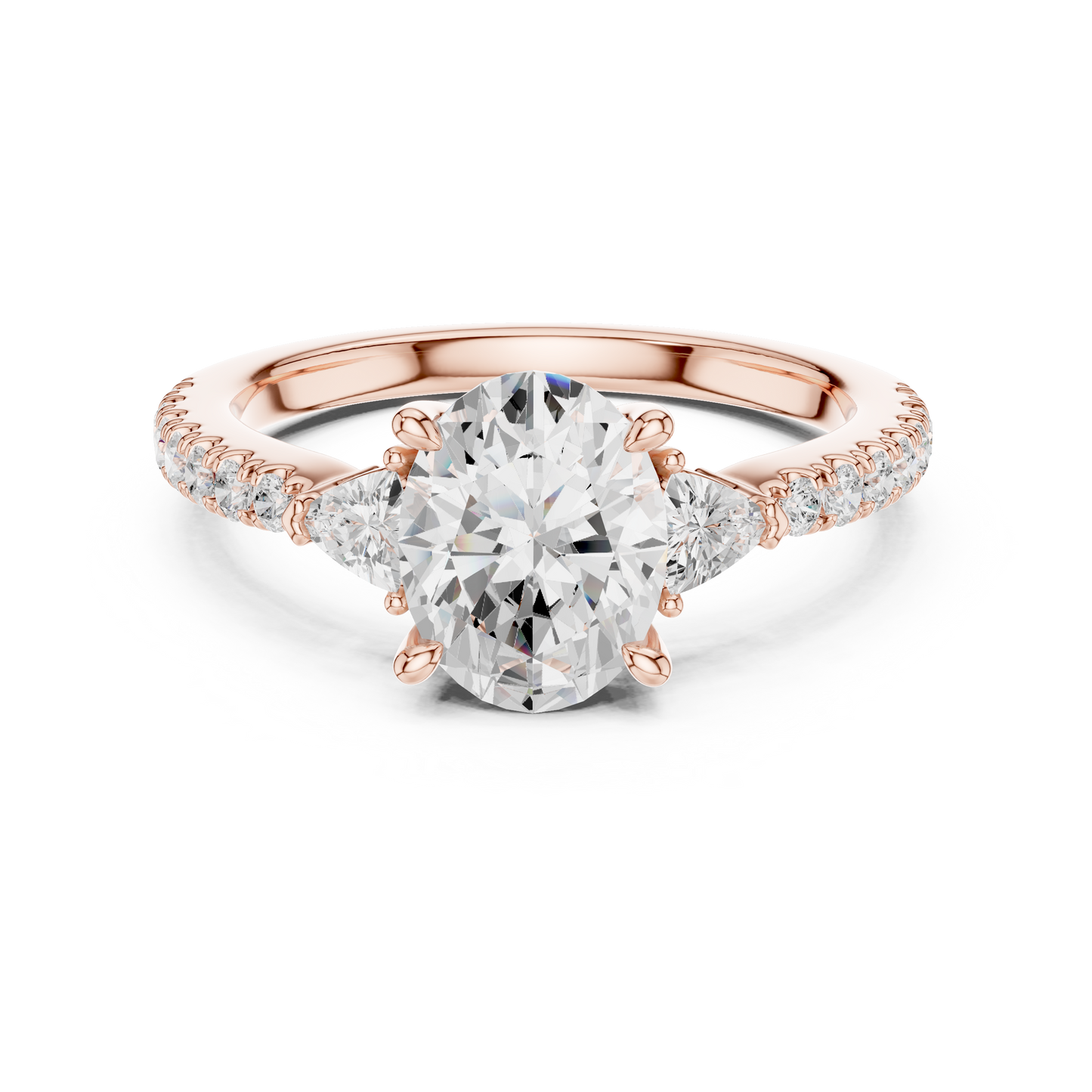 1.96ctw Oval Shaped Diamond Three-Stone Engagement Ring in Yellow Gold