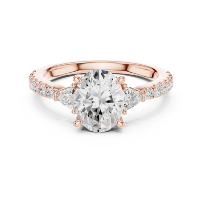 1.96ctw Oval Shaped Diamond Three-Stone Engagement Ring in Yellow Gold