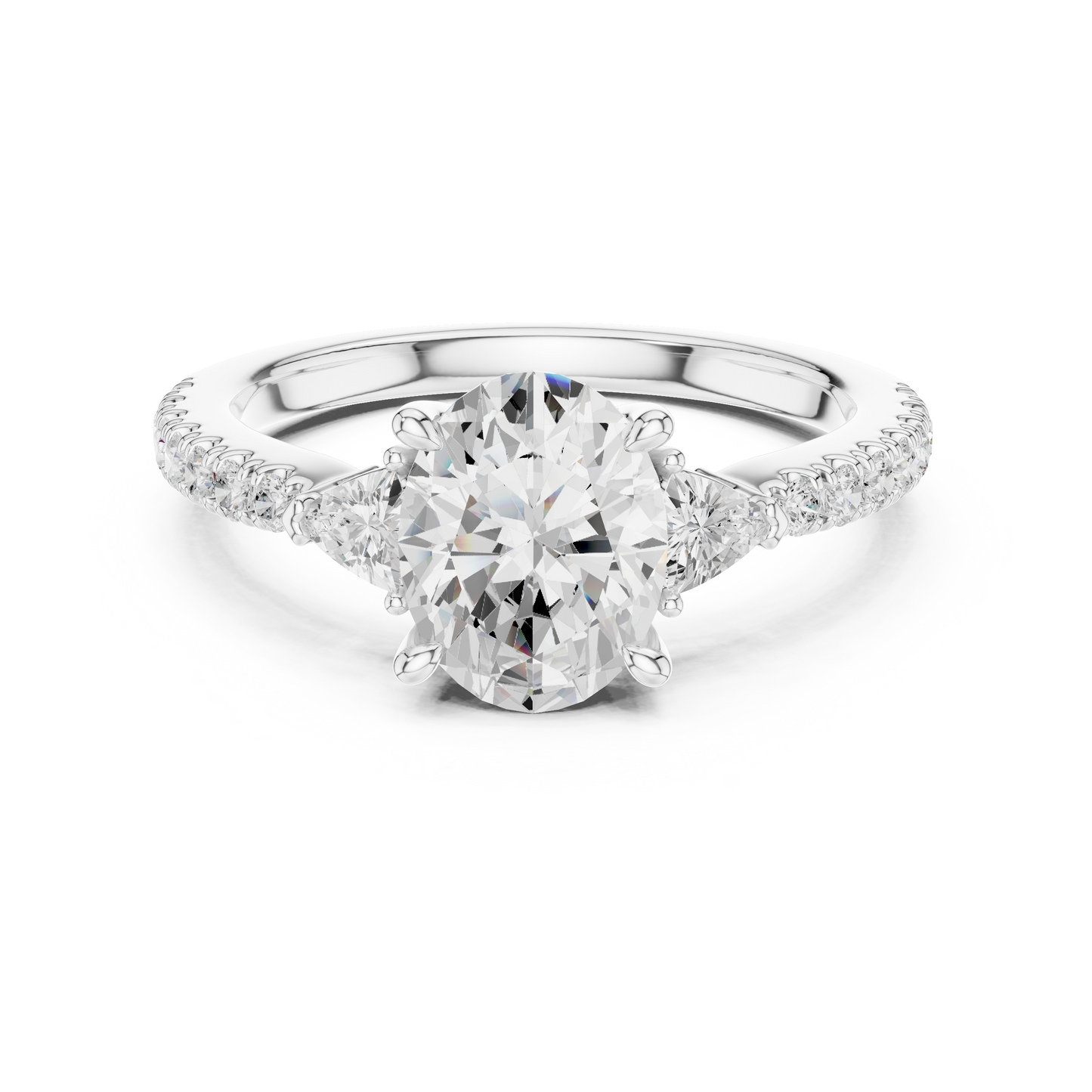 1.96ctw Oval Shaped Diamond Three-Stone Engagement Ring in Yellow Gold