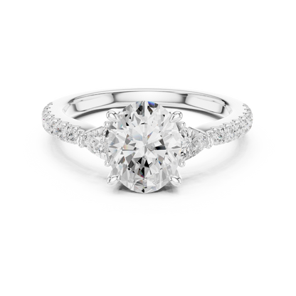 1.96ctw Oval Shaped Diamond Three-Stone Engagement Ring in Yellow Gold
