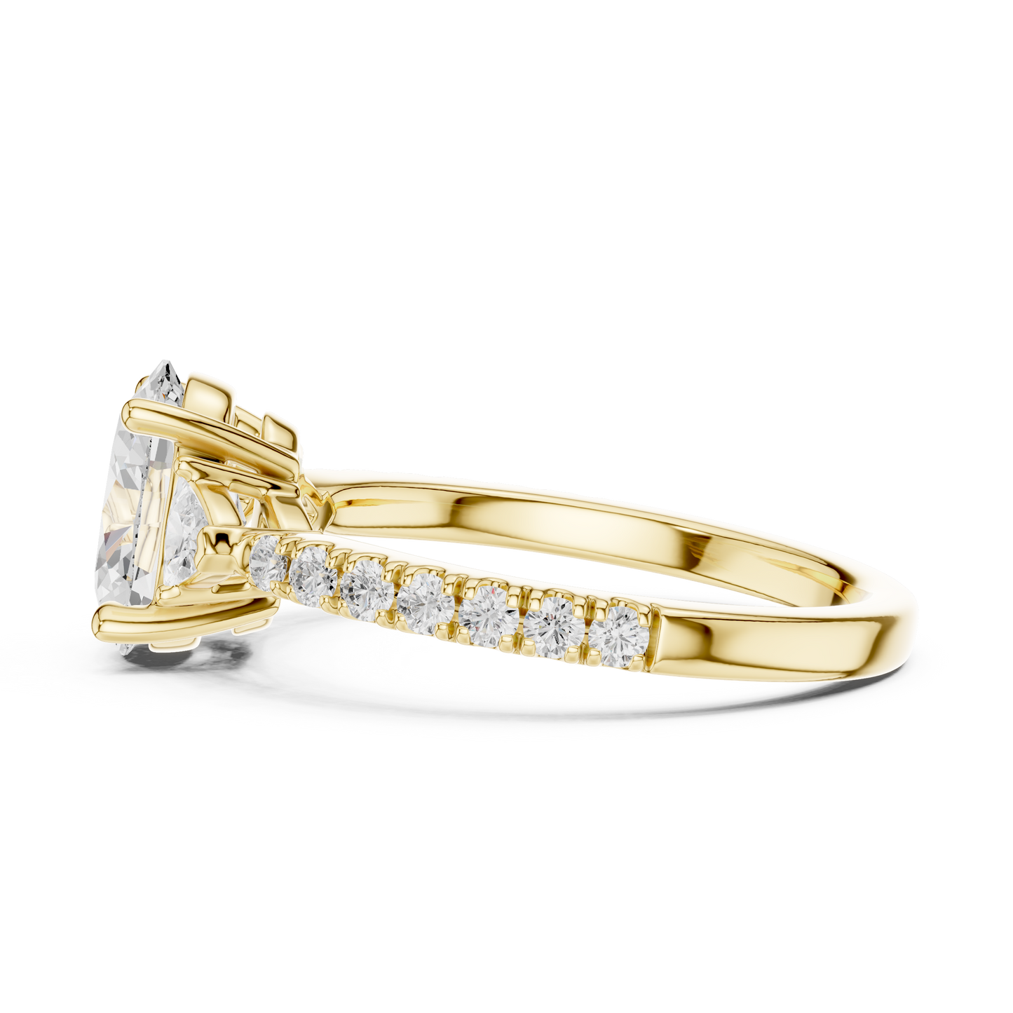 1.96ctw Oval Shaped Diamond Three-Stone Engagement Ring in Yellow Gold