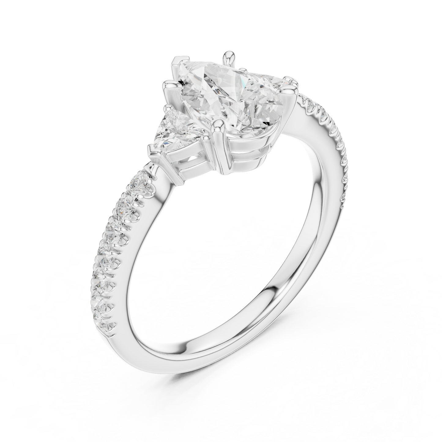 1.96ctw Pear Shaped Diamond Three-Stone Engagement Ring in Yellow Gold