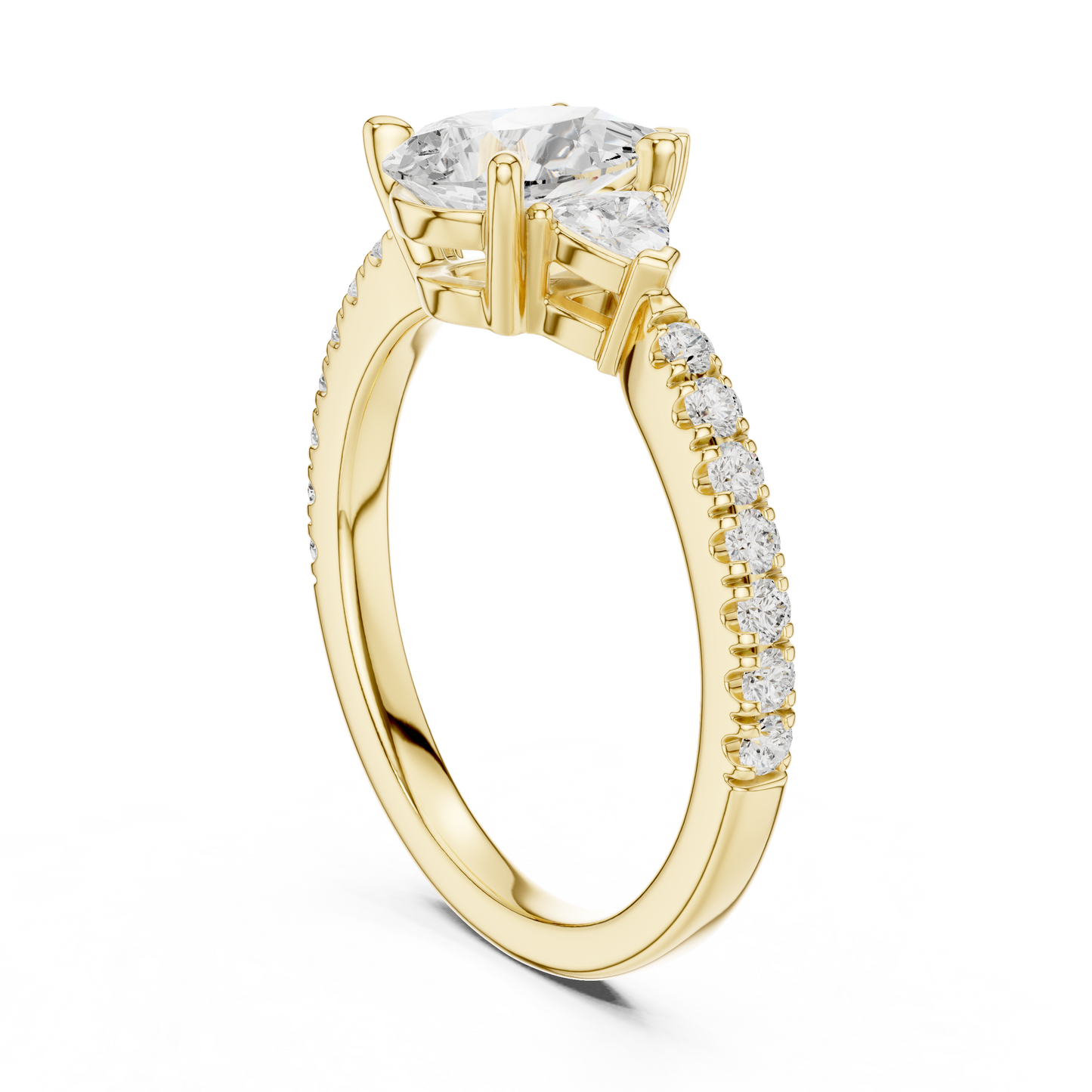 1.96ctw Pear Shaped Diamond Three-Stone Engagement Ring in Yellow Gold