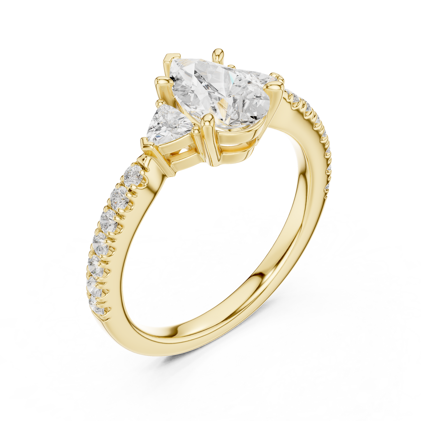 1.96ctw Pear Shaped Diamond Three-Stone Engagement Ring in Yellow Gold